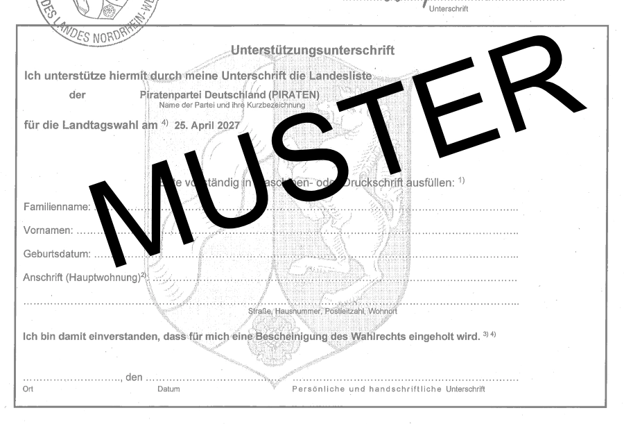 Moster Formular Unterstützungsunterschrift Landesliste